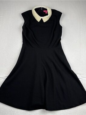 Betsy Johnson Faux Pearl Collar Black Fit And Flare Dress Size 6 Zipper Classic